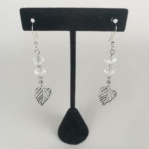 Elegant, simple & classic leaf dangle earrings clear faceted glass beads